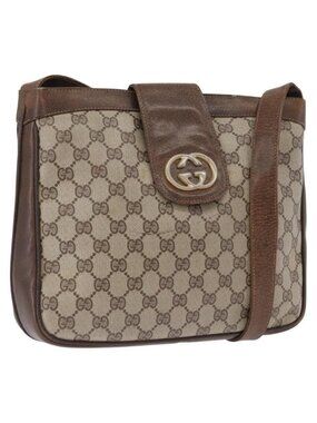 Authentic GUCCI GG Supreme Shoulder Bag PVC Beige Gold